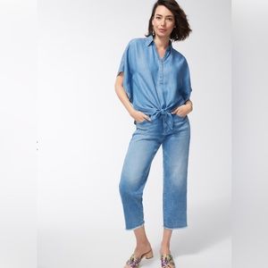 Chico’s High Rise Straight Leg Crop Denim Frayed Hem Size 8  Like NEW